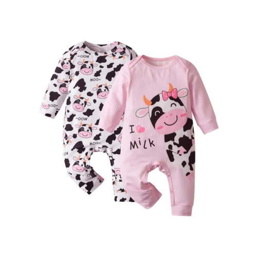 Newborn Baby Girl Romper Cow Print Design 2 Pcs Outfit Set 0-3 Months