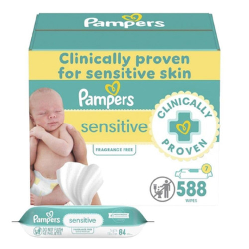 Pampers Baby Wipes Sensitive, Water Based Wipes, Hypoallergenic and Unscented for Babies, 588 Wipes Total (7 Refill Packs)