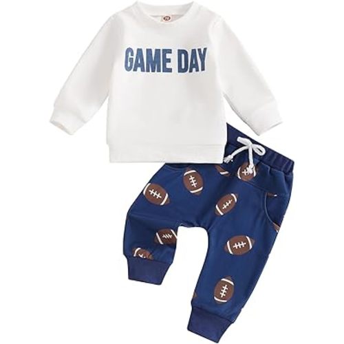 Baby Boy Fall Clothes Set Long Sleeve Football Print Sweatshirt Pants Toddler Infant Outfits 6 12 18 24 Months 2T