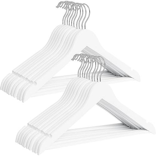 StorageWorks Baby Hangers 20 Pack, Maple Wood Clothes Organizer for Toddler, Kids Wooden Hanger with Pant Bar for Closet, White
