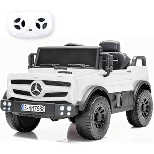 Tcaraiwen 12V Ride on Car for Kids, Licensed Mercedes-Benz Unimog w/Parent Remote Control, LED Headlights, Music Player & Horn for 3-5 Years Toddler, White