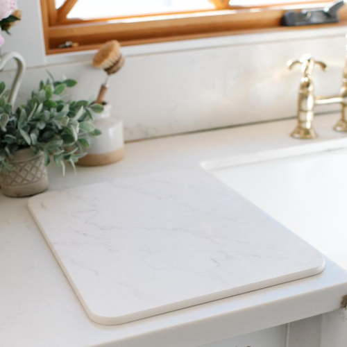 Stone Dish Drying Mat - Instant Drying, Stylish Marble Look, Heat Resistant, BPA Free, Non-Slip, 11x14" Drying Mat for Eco-Conscious Homes - Coasters, Tableware