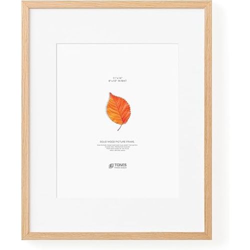 Solid Oak Wood 11x14 Picture Frame with Mat for 8x10 Natural Photo Frame, Poster Frame for Wall Home Decor