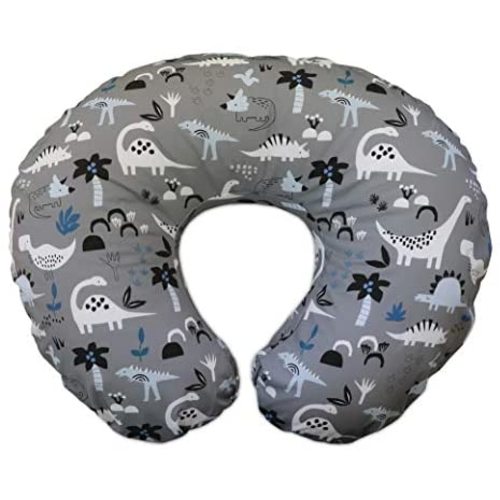 Boppy Original Nursing Pillow and Positioner, Gray Dinosaurs, Cotton Blend Fabric with Allover Fashion