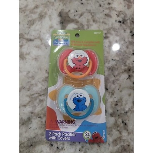 New Sesame Street 2 Pack Pacifiers With Covers, Elmo, Cookie Monster