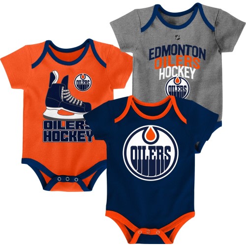 NHL Edmonton Oilers Infant/Baby Bodysuit Onesie, Grey/Orange/Blue, 3-pk