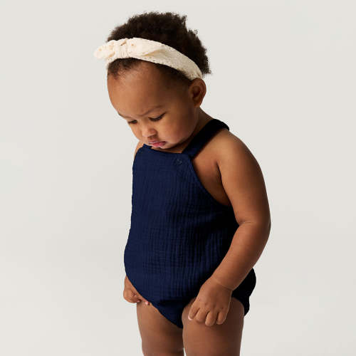 Varsity Navy Cotton Crinkle Bubble Romper