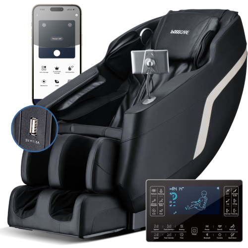 BOSSCARE Full Body Shiatsu Recliner Massage Chair Zero Gravity with USB Port and App, Black