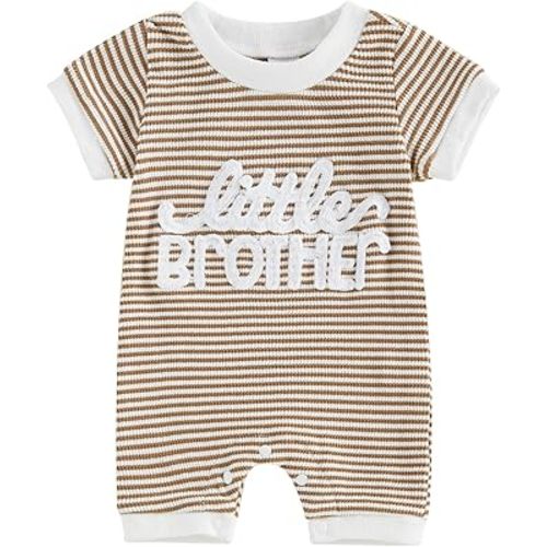 allshope Newborn Baby Boy Summer Outfit Romper Letter Embroidery Short Sleeve Jumpsuit Bodysuit Cute Infant Waffle Clothes