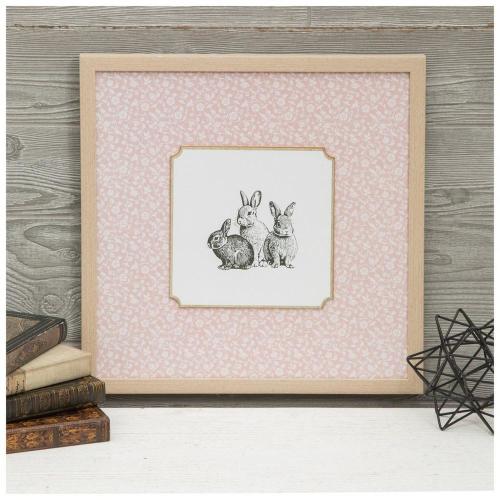 Pink Floral & Bunnies Wood Wall Decor