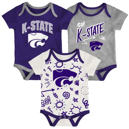 Newborn & Infant Outerstuff Kansas State Wildcats Three-Pack All Day Play Bodysuit Set