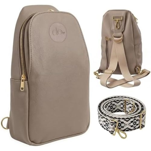 Handmade Mini Diaper Bag Backpack for Moms | Small Diaper Backpack with Crossbody Strap | Vegan Leather & Gold Hardware | Insulated Bottle Pocket | Tan