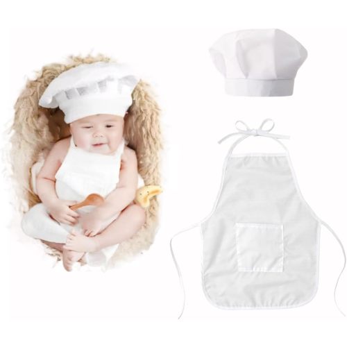 2 PCS Newborn Photography Props for 3-6 Months, Chef Hat and Apron Photo Props Costume for Photoshoots Posing Photo