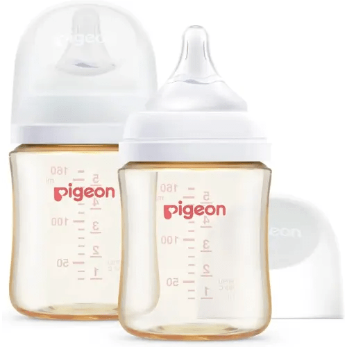 Pigeon PPSU Nursing Baby Bottle Wide Neck, Anti-Colic, Streamlined Body, Natural Feel, Easy to Clean, 5.4 Oz(Pack of 2), Includes 2pcs SS Nipples (0m+)