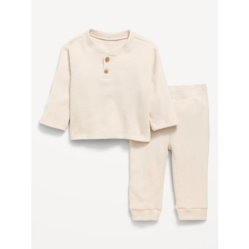 Long-Sleeve Waffle-Knit Henley Top and Pants Set for Baby