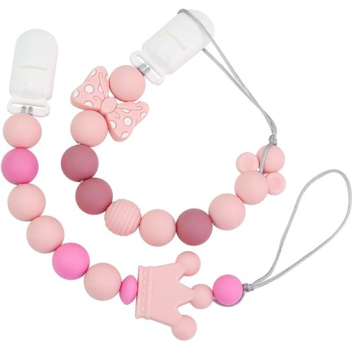 Handmade Baby Pacifier Clip Silicone String Clip for Boy Girl (Pink)