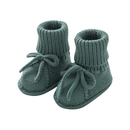 Xfvqtps Baby Booties Knitted Crochet Solid Color Lace up Bow Mid Tube Non Slip Soft Comfortable Warm Winter House Shoes Prewalker Green