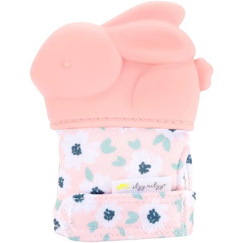 Itzy Ritzy Silicone Teething Mitt - Soothing Infant Teething Mitten with Adjustable Strap, Crinkle Sound & Textured Silicone to Soothe Sore & Swollen Gums - for Ages 3 Months & Up (Bunny)
