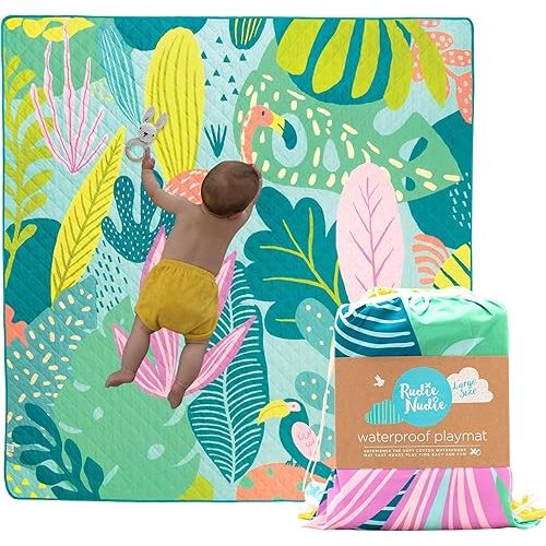 Waterproof Playmat for Babies, Toddler, Kids, Boys & Girls - Lightweight, Portable & Foldable Baby Play Mat - Waterproof Activity Playmats (Flamingo-A-Go-Go)