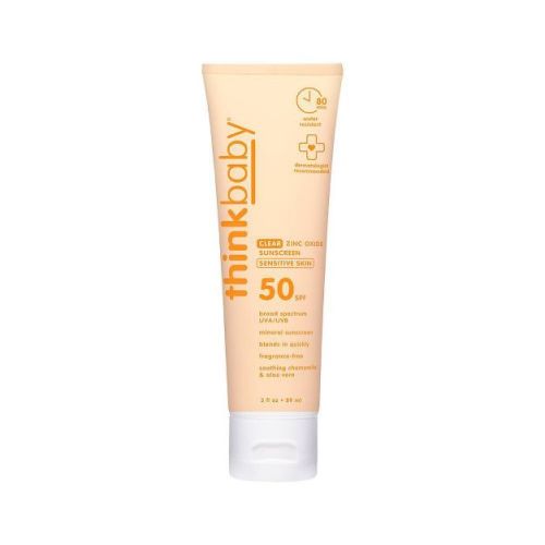 thinkbaby Clear Sunscreen for Sensitive Skin with Non-Nano Zinc Oxide, UVA/UVB Protection - Water Resistant - SPF 50 - 3 fl oz