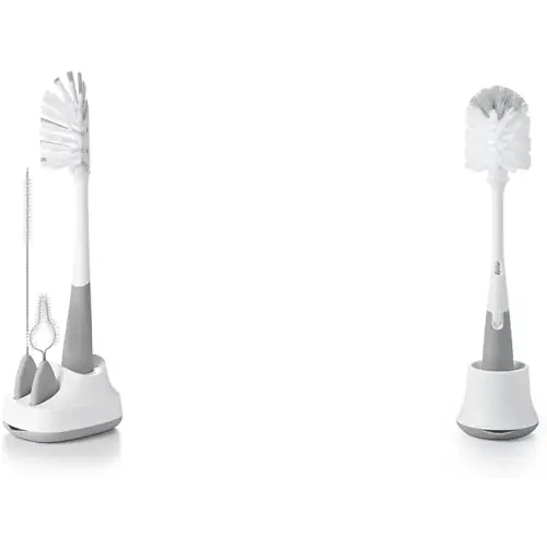 OXO Tot Water Bottle and Straw Cup Cleaning Set Brush Set - Gray & OXO Tot Bottle Brush with Nipple Cleaner and Stand - Gray