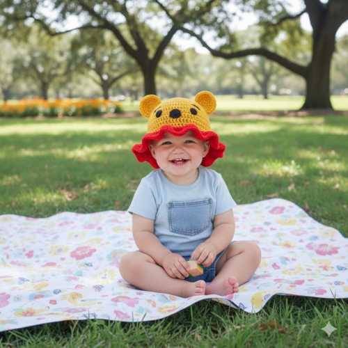 Crochet Character Bucket Hat: Handmade Bee, Baymax, Winnie the Pooh Toddler size New