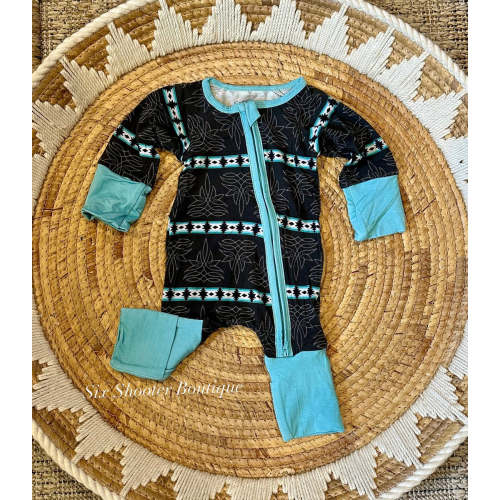 Turquoise boot stitch baby bamboo sleeper – Six shooter boutique
