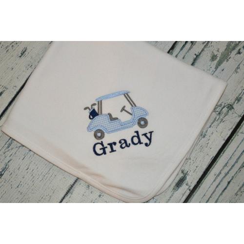 Personalized Golf Cart Baby Receiving Blanket