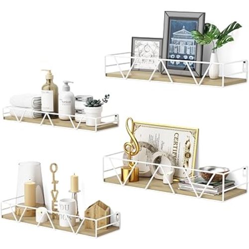 Floating Shelves Set of 3, Home Wood Wall Shelf, Farmhouse Shelf for Bedroom, Wall Mounted Floating Shelf for Living Room, Bedroom, Bathroom, Kitchen, Office (White-4pcs)