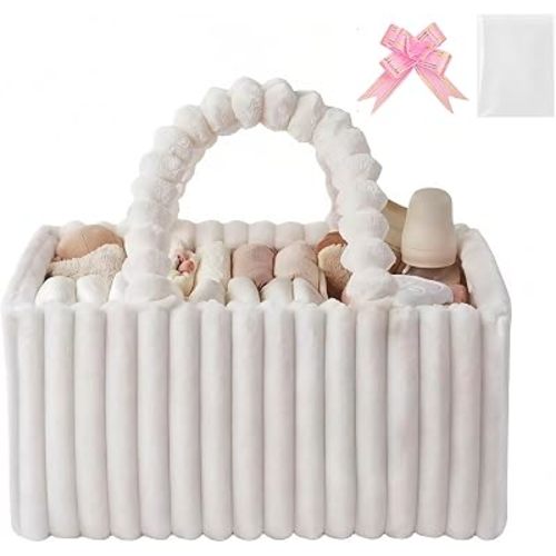 Flannel Nappy Caddy,Diaper Caddy with Gift Packaging,Cream Beige