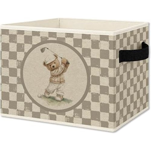 Vintage Brown Checkered Golf Teddy Bear Foldable Storage Box