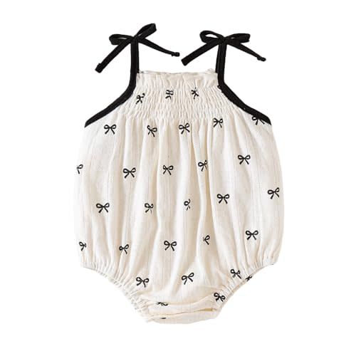 ROMPERINBOX Baby Girl Bodysuit Cotton Spaghetti Strap Sleeveless Onsies Summer Infant Camisole Romper 0-24 Months