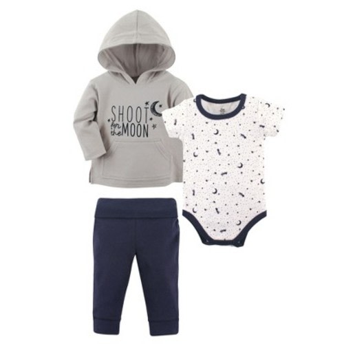 Yoga Sprout Baby and Toddler Boy Cotton Hoodie, Bodysuit or Tee Top, and Pant, Moon Baby, 9-12 Months