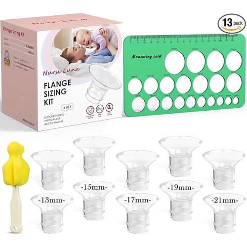 Flange Sizing Kit 3-in-1 with 13/15/17/19/21mm for 24mm Electric Breast Pump Flanges/Shields, 10PCS Soft Silicone Flange Inserts for More Comfortable Pumping, BPA-Free, Essential for Moms