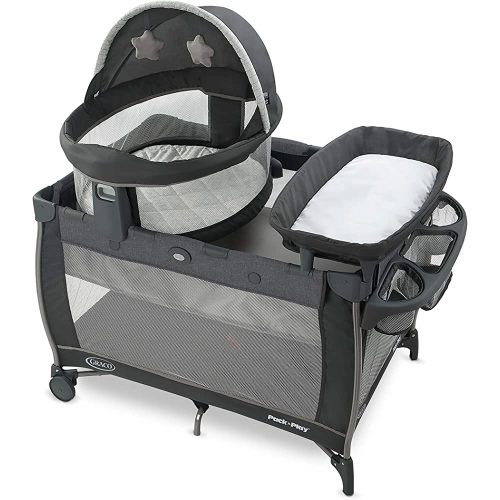 Graco Pack n Play Dome LX Playard with Baby Bassinet, Lightweight Portable Crib, Push-Button Fold Travel Crib, Redmond, Convertible