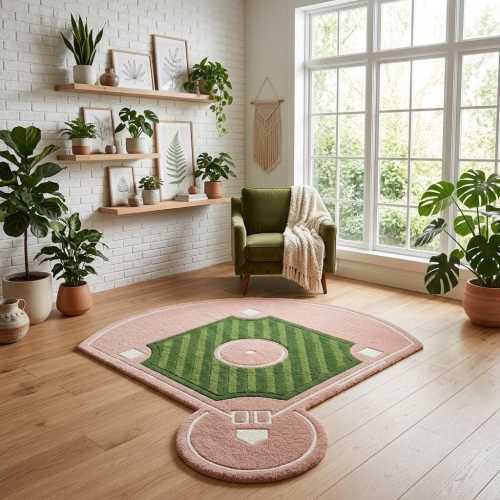 Baseball Field Rug, Sports Area Rug, Baseball Diamond Tufted Rug, Kids Room Decor, Game Room Carpet, Handmade Custom Rug Gift