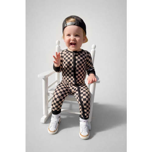 Cookies & Cream Checks Double Zippy Romper – Bronxandcojammies