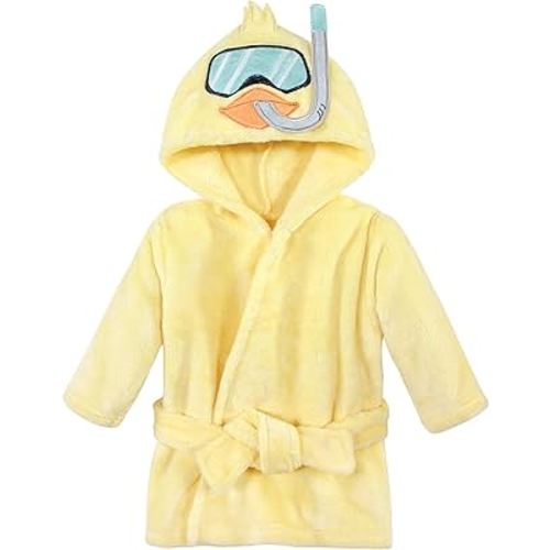 Hudson Baby Unisex Baby Plush Animal Face Bathrobe, Scuba Duck, 0-9 Months