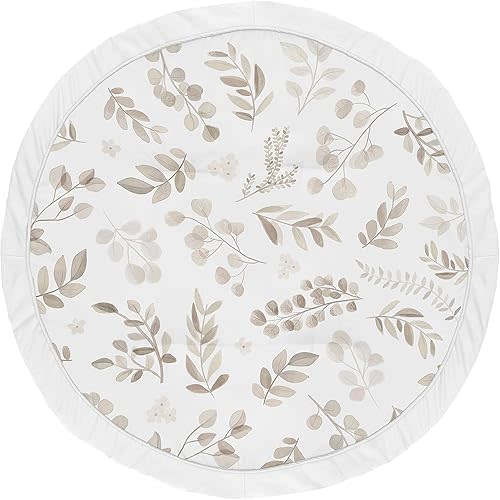 Sweet Jojo Designs Leaf Boy or Girl Baby Playmat Tummy Time Infant Play Mat - Gender Neutral Floral Ivory Beige Taupe and White Gender Neutral Boho Watercolor Botanical Flower Woodland Tropical Garden