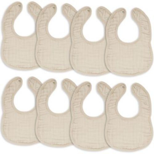 Comfy Cubs Muslin Cotton Baby Bibs, 8 Pack, Adjustable Size with Easy Snaps, Soft and Super Absorbent - Sand