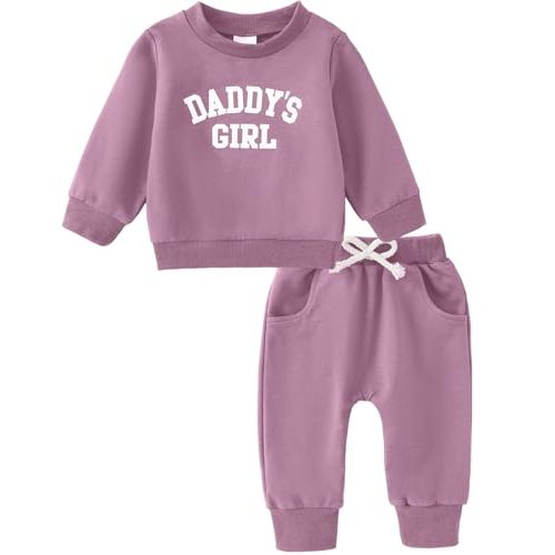 Yvowming Baby Girl Clothes Daddy’s Girl Long Sleeve Sweatshirt Pullover Tops + Joggers Pants Fall and Winter Outfit Set