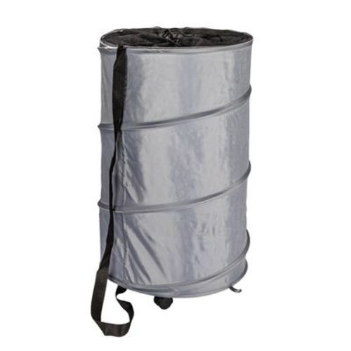 Household Essentials Rolling Pop Up Hamper Drawstring Closure with Shoulder Strap and Removable Wheels, Color: Gray