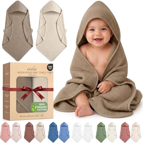 100% Organic Cotton 2 PK Muslin Baby Hooded Towel Toddler 81x81 cm