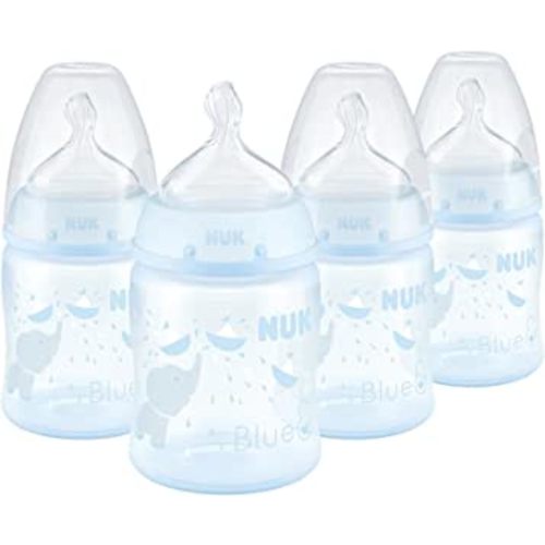 NUK Smooth Flow Anti Colic Baby Bottle, 5 oz, 4 Pack, Blue Elephant