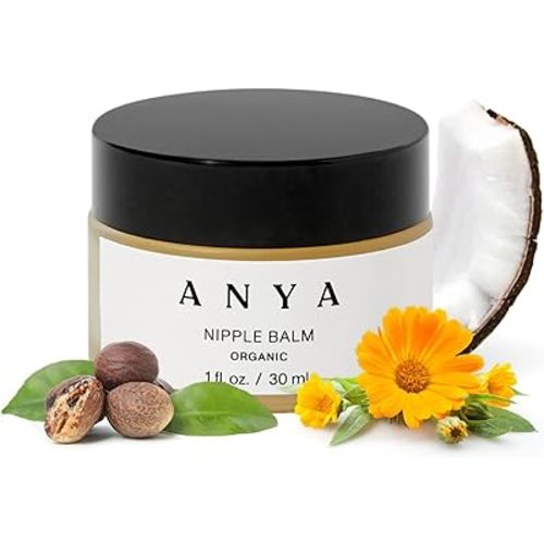 ANYA Organic Nipple Balm for Breastfeeding - 100% Vegan, Organic, Lanolin-Free. Nipple Cream to soothe itchy, chapped nipples and keeps skin hydrated. Postpartum essentials Gifts Baby Shower Gifts
