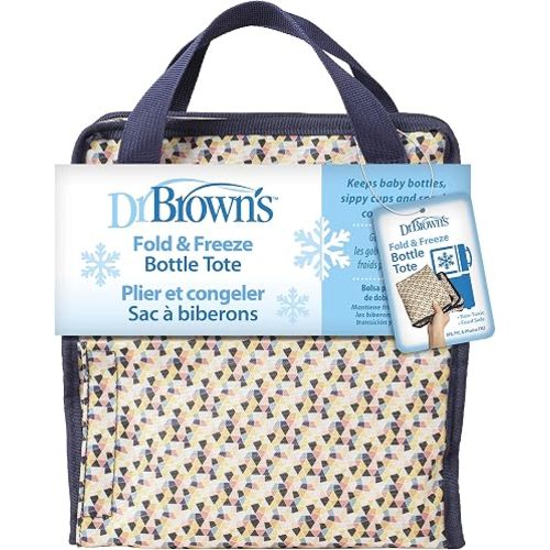 Dr. Brown’s Fold & Freeze Bottle Tote, Breastfeeding Essential Cooler Bag, 6 Baby Bottles Milk Storage - Multicolor