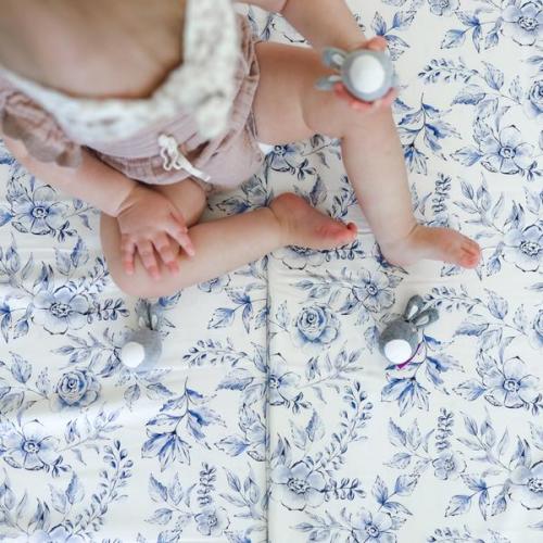 Blue Floral and Stripe | Standard | Padded Play Mat