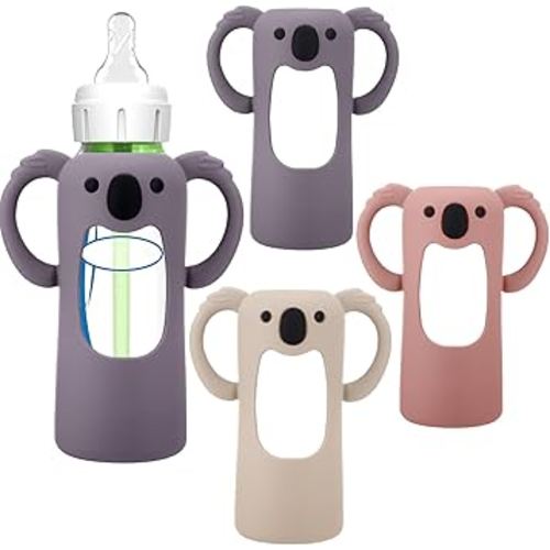 BUSOHA 3 Pack Koalas Silicone Sleeves for Dr. Brown's Glass Baby Bottles - Drop Protection Baby Bottle Sleeves Compatible with Dr Brown Newborn Glass Bottles with Silicone Handles,8 oz