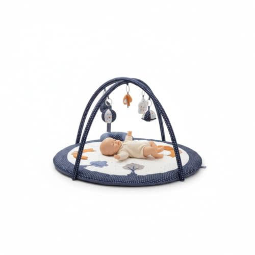LULLABY COTTON Baby Play Gym Mat,Tummy Time Mat - 100% Cotton Soft Playmat with 6 Detachable Toys for Tummy Time,Machine Washable,Sensory Development Gift,Little Fox