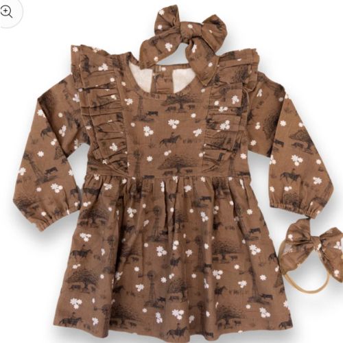 Autumn Blessings Cotton Linen Dress / Matching Bow – Cowkid Clothing Company